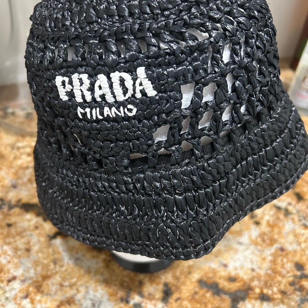 Prada Black Crochet Bucket Hat